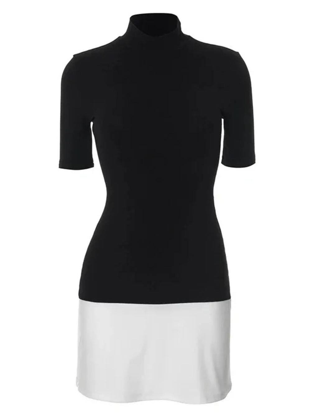 Commense Black and White Mock Neck Mini Dress